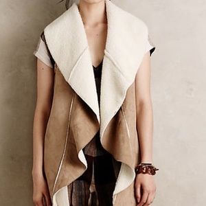 Anthropologie Faux Suede Shearling Long Vest